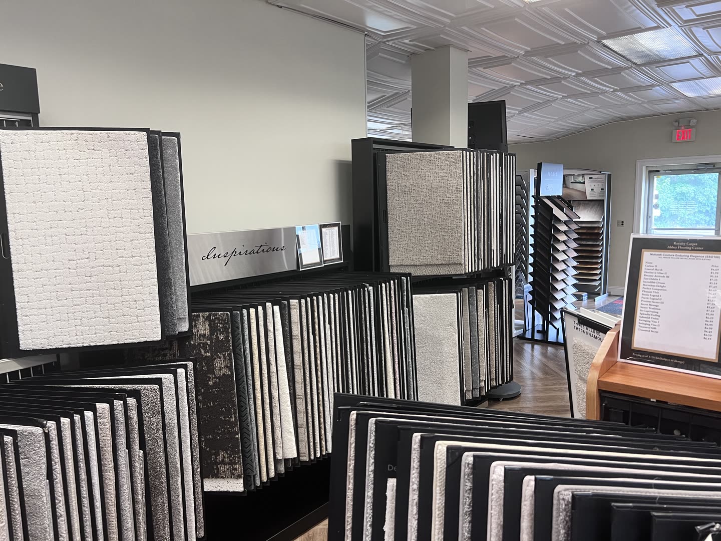 Abbey Carpet exclusive brand displays at the Royalty Carpet & Flooring showroom in Wappingers Falls