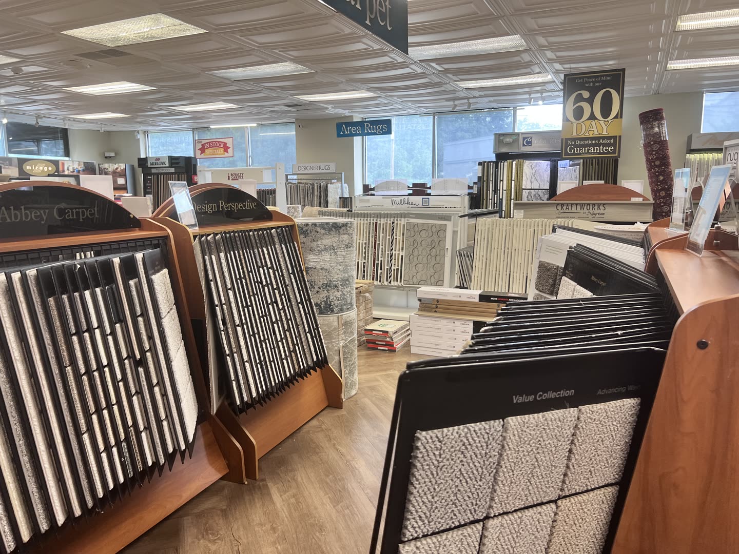 Carpet sample books at the Royalty Carpet & Flooring showroom in Wappingers Falls